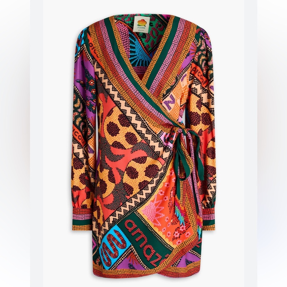 FARM RIO Dotted Patch Scarf Mini Wrap Dress Printed Multicolor